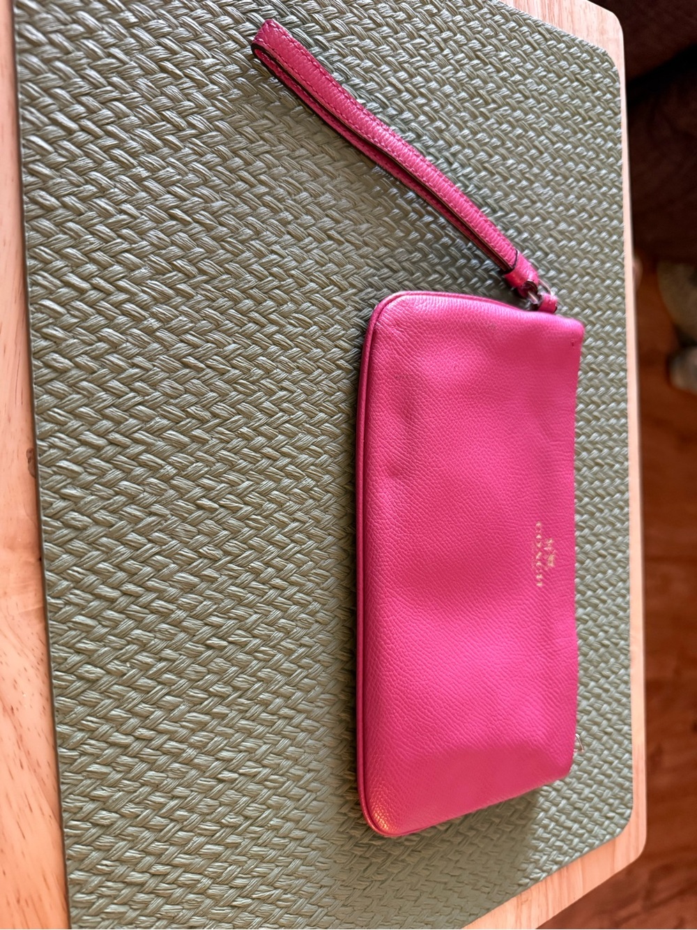 Coach Pink Pebbled Leather Wristlet Clutch
